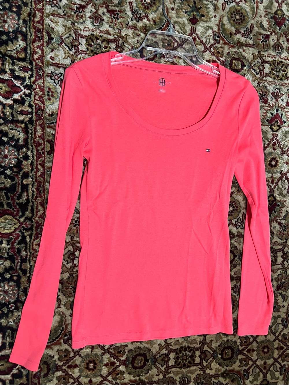 Tommy Hilfiger Women’s Long Sleeve Scoop Neck Top - Coral Size S/P